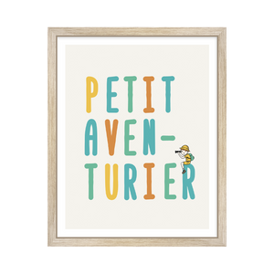 Tableau avec explorateur et texte coloré Petit aventurier