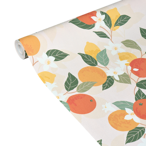 Rouleau de papier peint avec motif orange et fleurs blanches