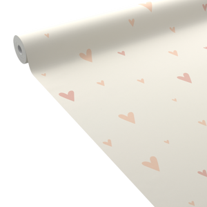papier peint enfant beige motif coeurs rose