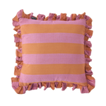 Coussin à franges rayé orange et rose