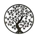 Plaque murale ronde noire avec arbre à feuillage