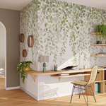 Décor panoramique feuillage tombant dans un coin bureau