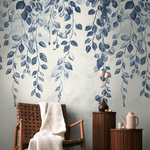 Décor panoramique feuillage bleu tombant