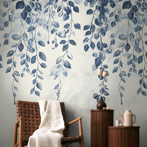Décor panoramique feuillage bleu tombant