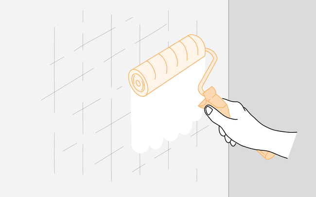 Dessin de main tenant un rouleau à peindre pour appliquer une sous-couche