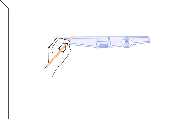 Dessin d'une main traçant un repère au mur à l'aide d'un niveau à bulle