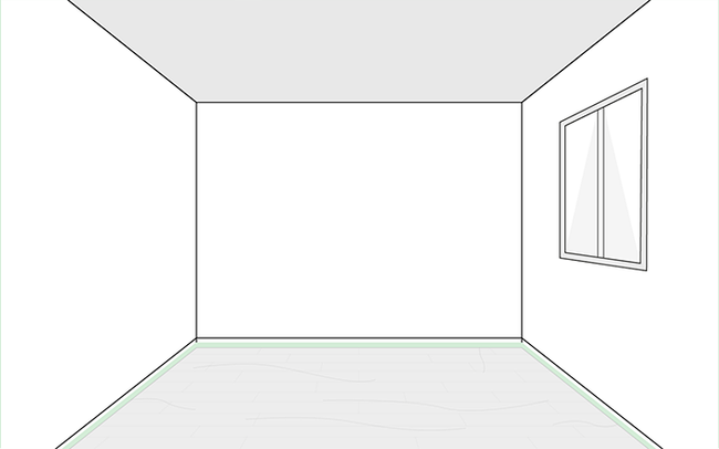 Dessin d'une pièce vide avec une bâche de protection au sol