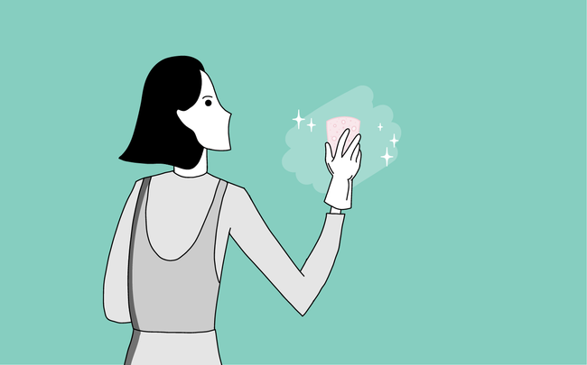 Dessin de femme tenant une éponge dans sa main pour nettoyer un mur