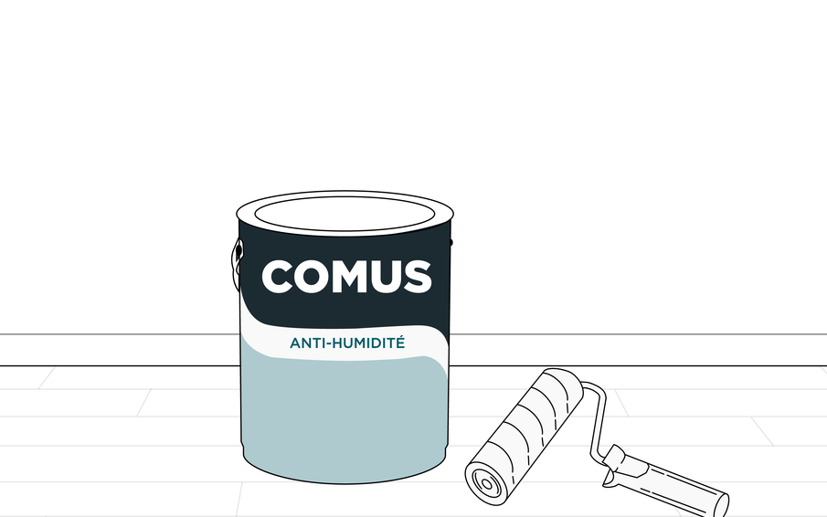 Dessin d'un pot de peinture anti-humidité Comus