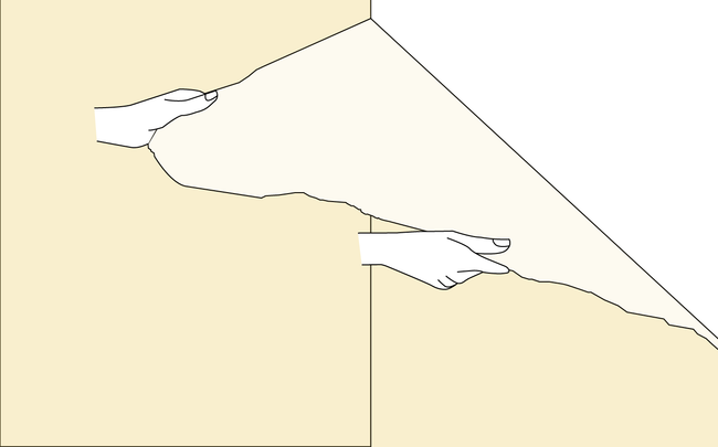 Dessin de mains arrachant du papier peint du mur