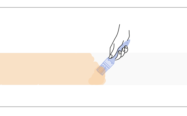 Dessin d'une main appliquant de la colle sur une frise à l'aide d'un pinceau plat