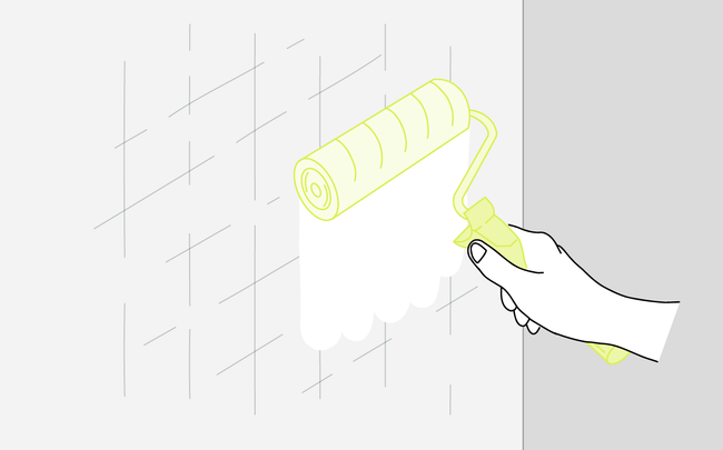 Dessin d'une main tenant un rouleau et appliquant une sous-couche au mur