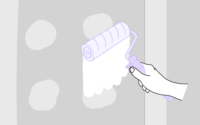 Dessin d'une main appliquant une sous-couche au mur à l'aide d'un rouleau