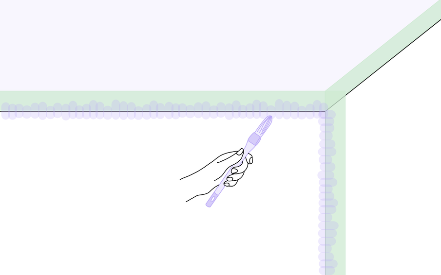 Dessin d'une main tenant un pinceau pour dégager les angles du mur avec de la peinture