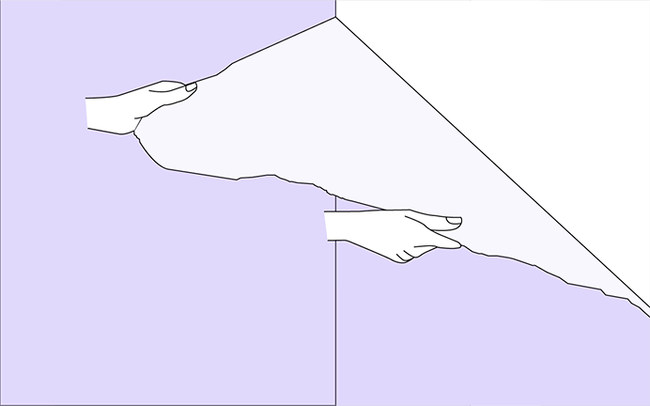 Dessin de mains retirant un lé de papier peint du mur