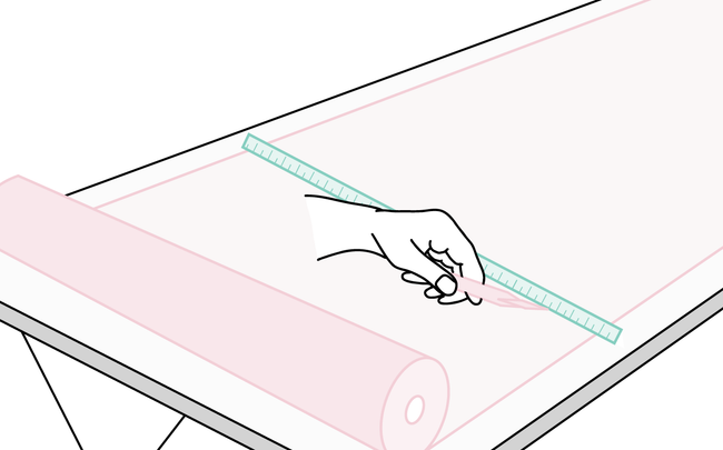 Dessin de main découpant du papier peint à l'aide d'un cutter