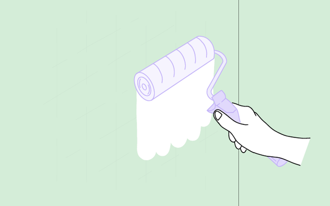 Dessin d'une main tenant un rouleau et appliquant une sous-couche au mur