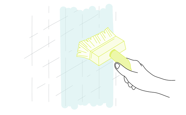 Dessin d'une main encollant un mur à l'aide d'une brosse à encoller