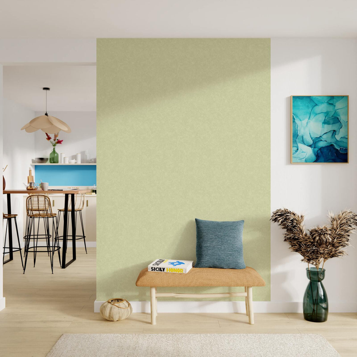 Papier peint vinyle Sydney Vert amande Taloché/enduit