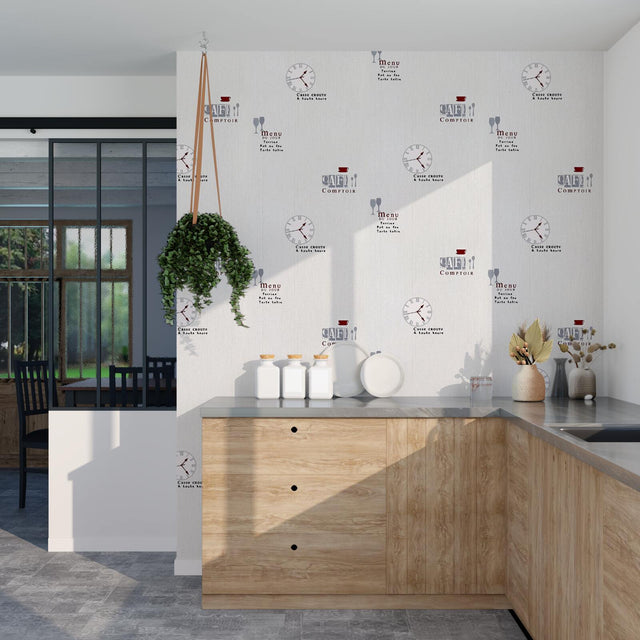 Papier peint vinyle MENU DU JOUR coloris écru