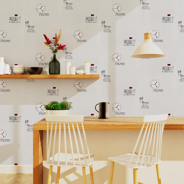 Papier peint vinyle MENU DU JOUR coloris écru