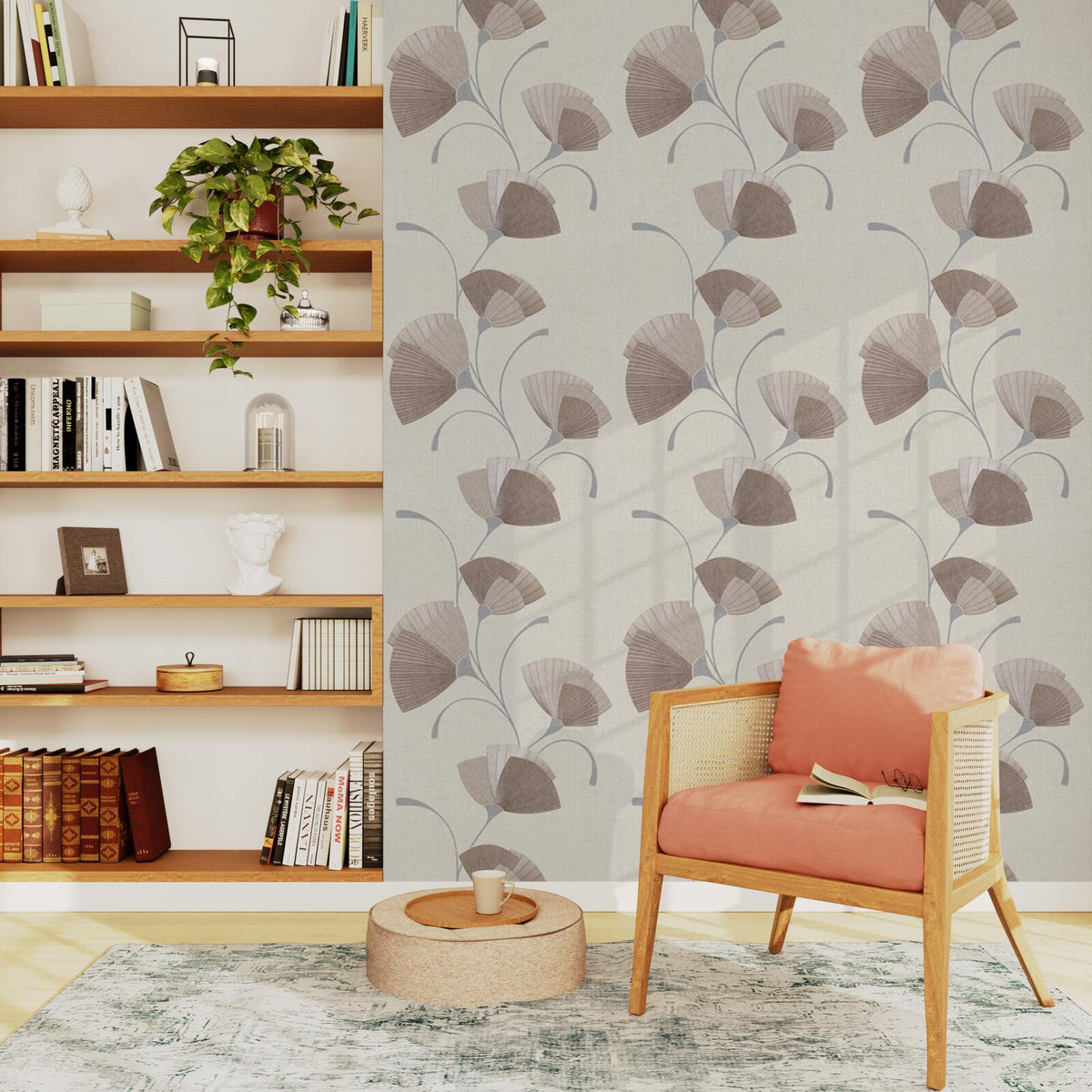 Papier peint intissé Flower eventail Blanc