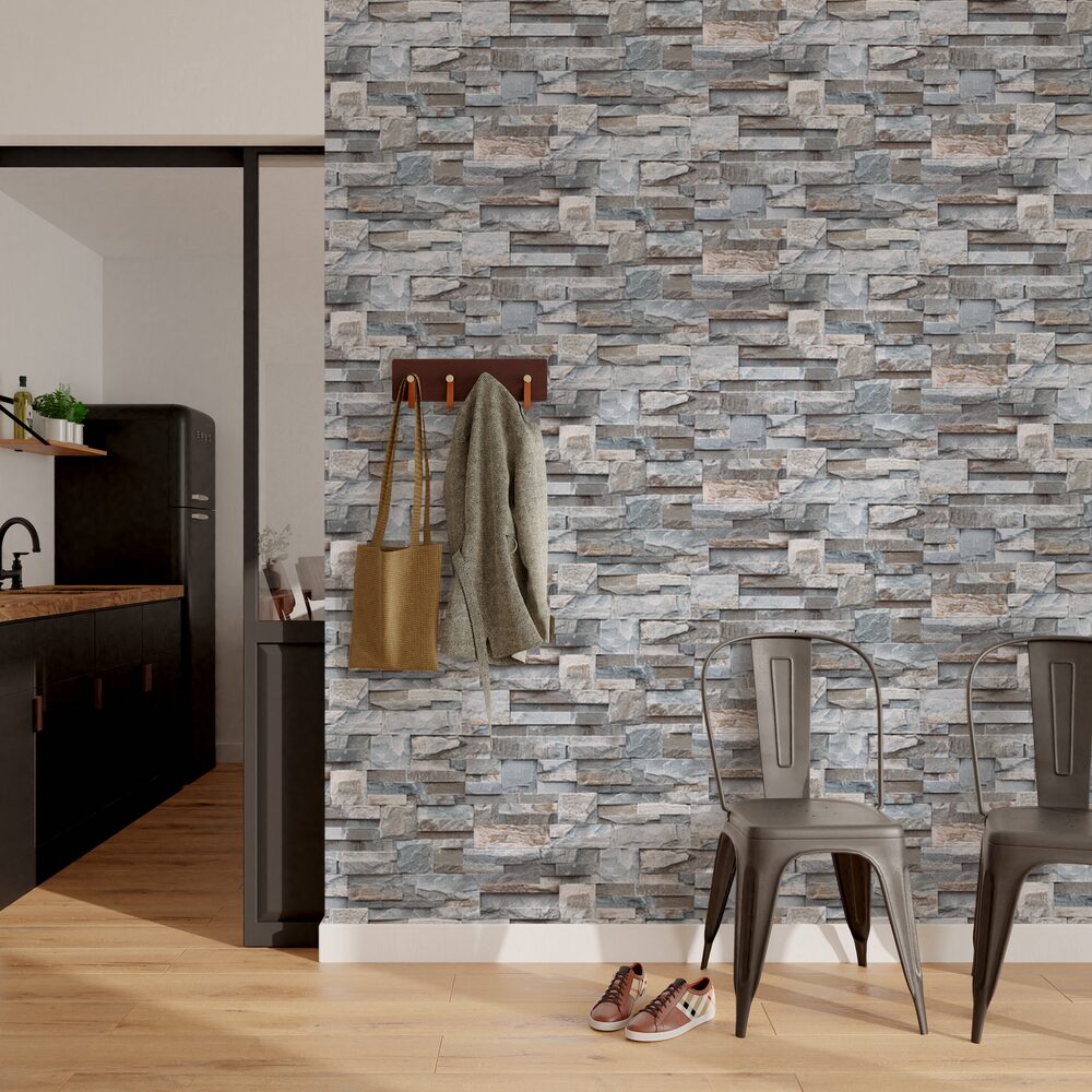 Papier peint intissé Parement pierre naturelle Gris béton