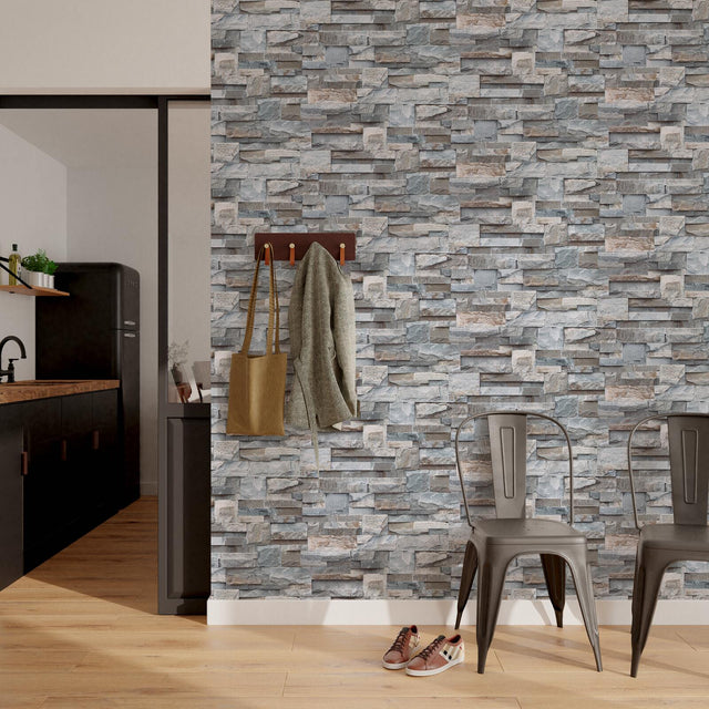 Papier peint intissé PAREMENT PIERRE NATURELLE gris béton