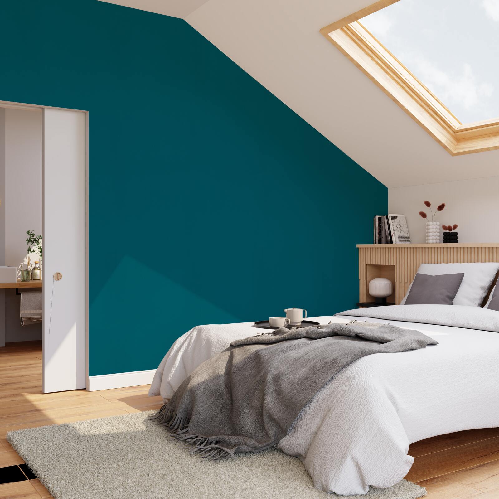 Papier peint intissé Opal Bleu paon Lisse