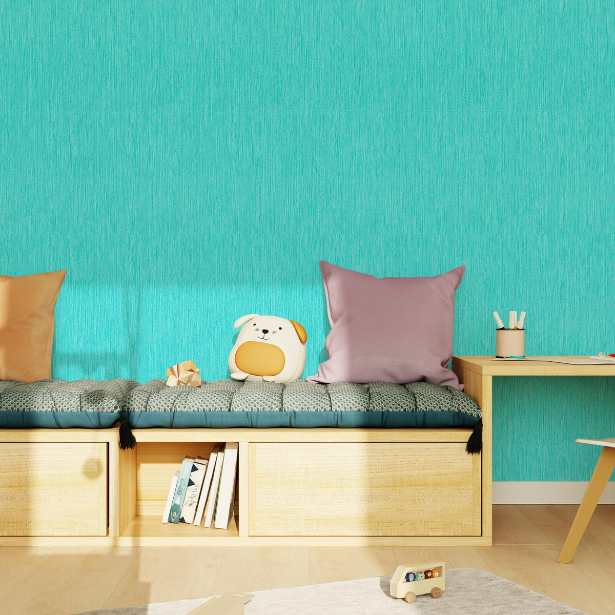 Papier peint Panama Bleu turquoise Lisse