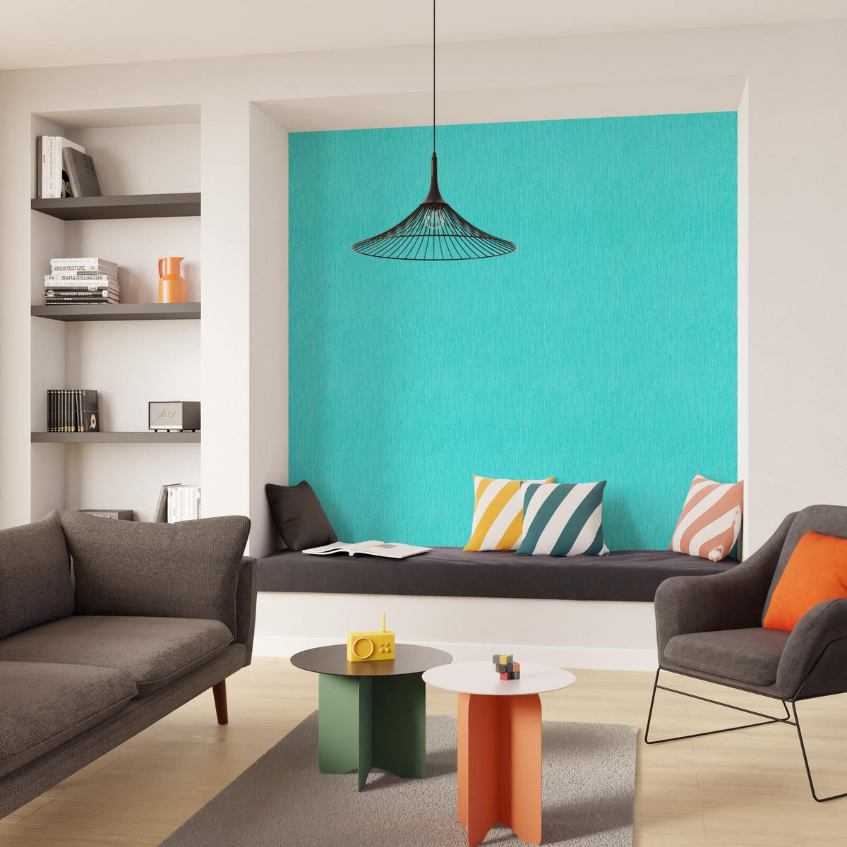 Papier peint Panama Bleu turquoise Lisse