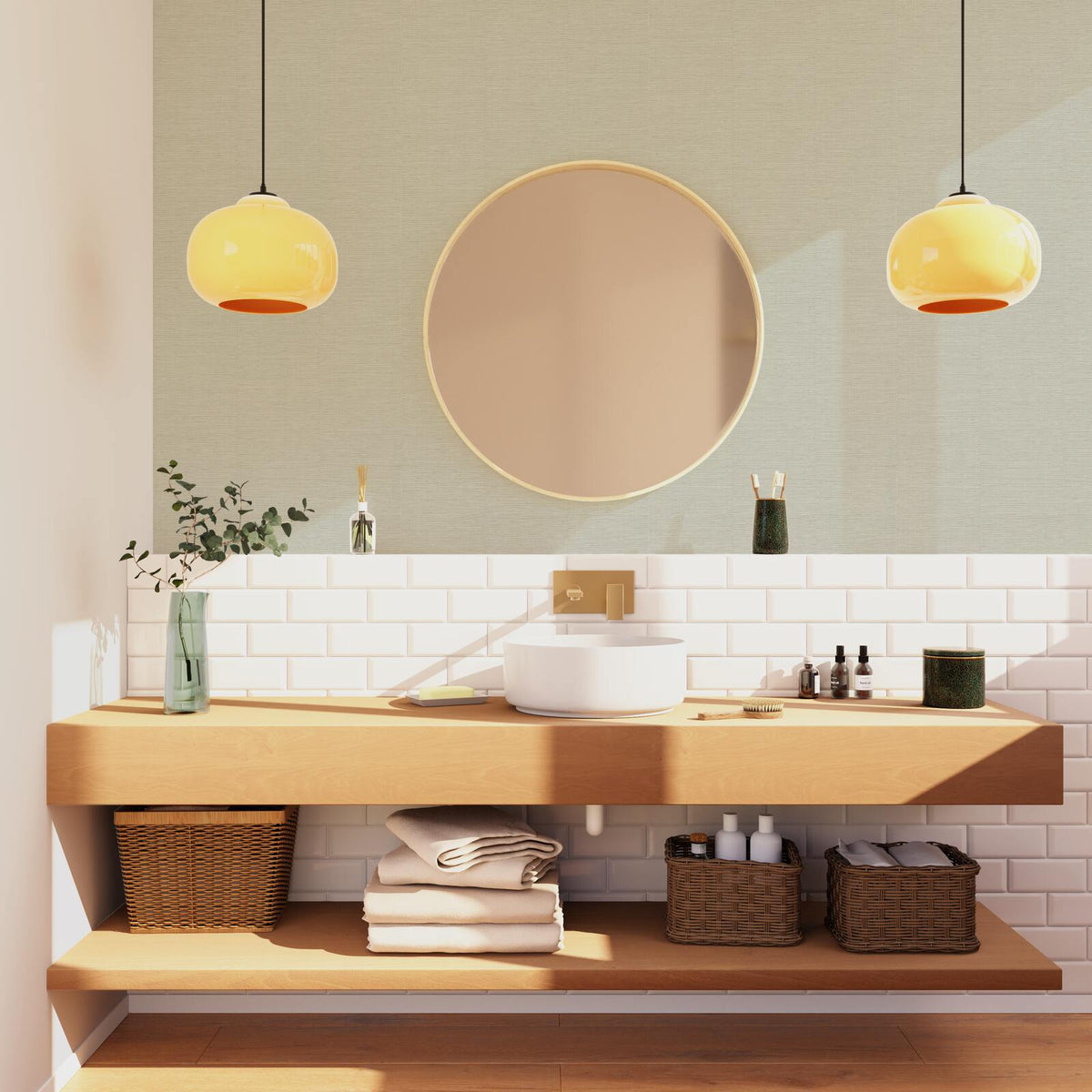 Papier peint intissé Curaçao Sable beige Paille orientale