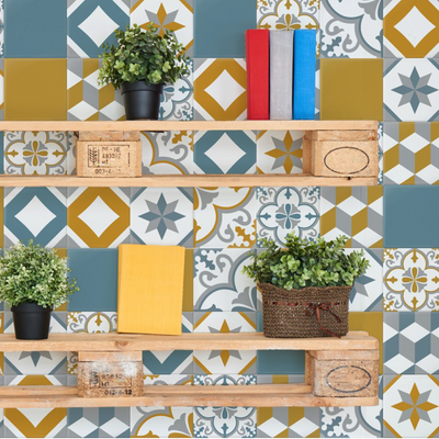 GROSFILLEX Revêtement décoratif adhésif Sochic square rosace Bleu