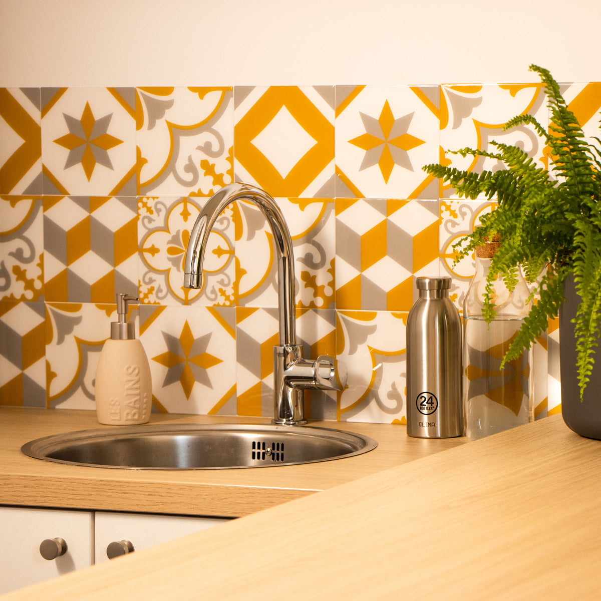 GROSFILLEX Revêtement décoratif adhésif Sochic square karro Jaune