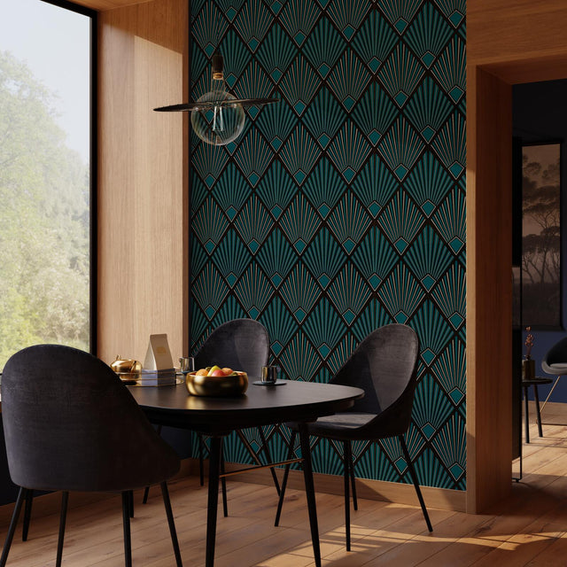 Papier peint intissé TAMARA coloris bleu paon