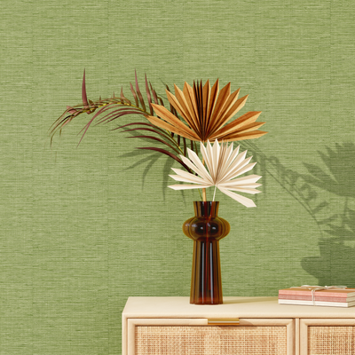 Papier peint intissé Curaçao Vert bambou Paille orientale