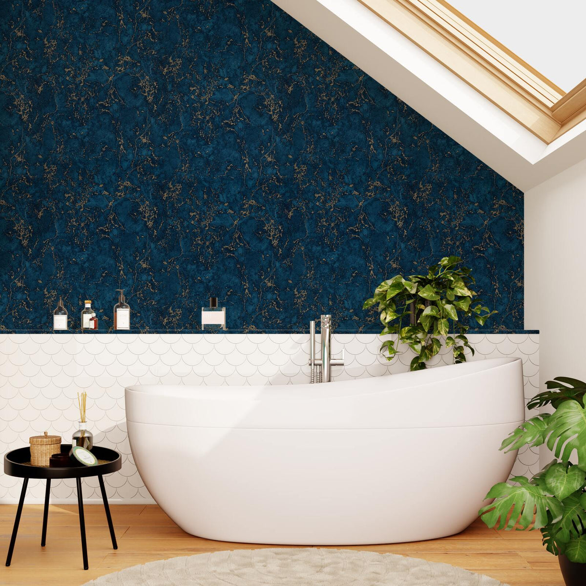 Papier peint intissé Marbre imperial Bleu marine