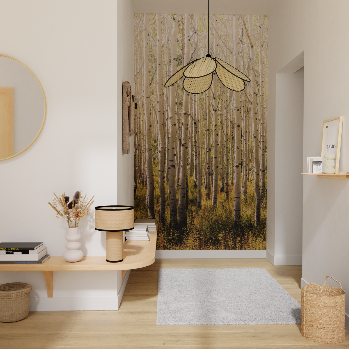 Papier peint panoramique L Birch tree Blanc