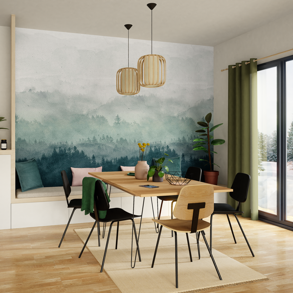 Papier peint panoramique L Landscape Vert moyen Satiné