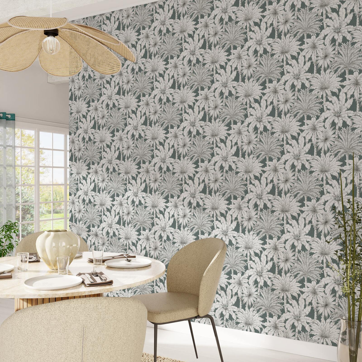 Papier peint intissé Florentine palm garden Vert céladon