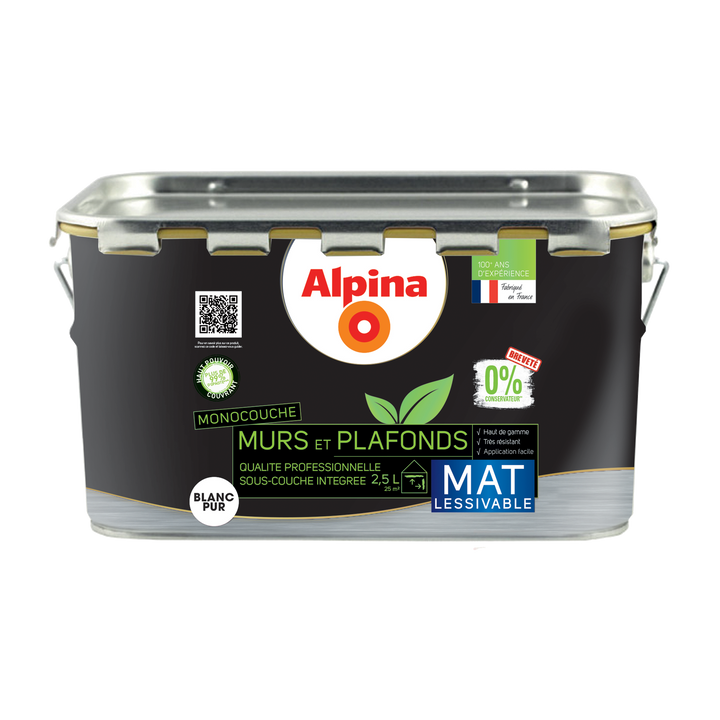 ALPINA Peinture Murs et plafonds alpina 0% conservateurs Blanc Mat 2,5L