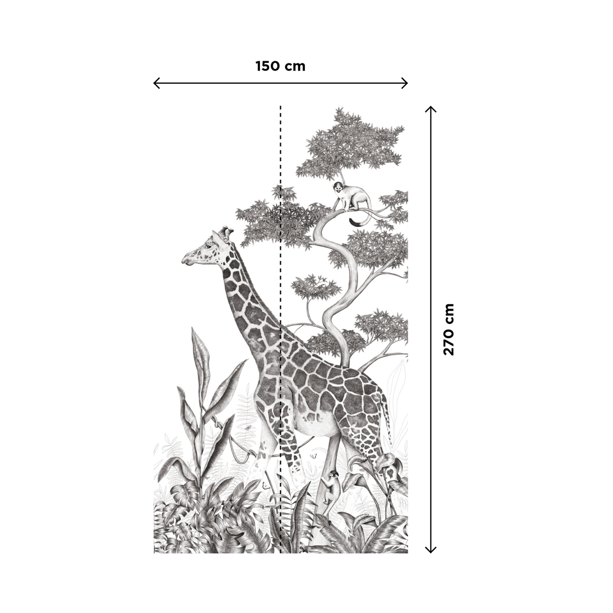 4MURS Papier peint panoramique L Black jungle girafe Noir et blanc Satiné