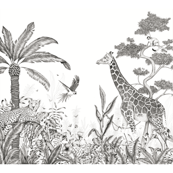 4MURS Papier peint panoramique XL Black jungle Noir et blanc Satiné