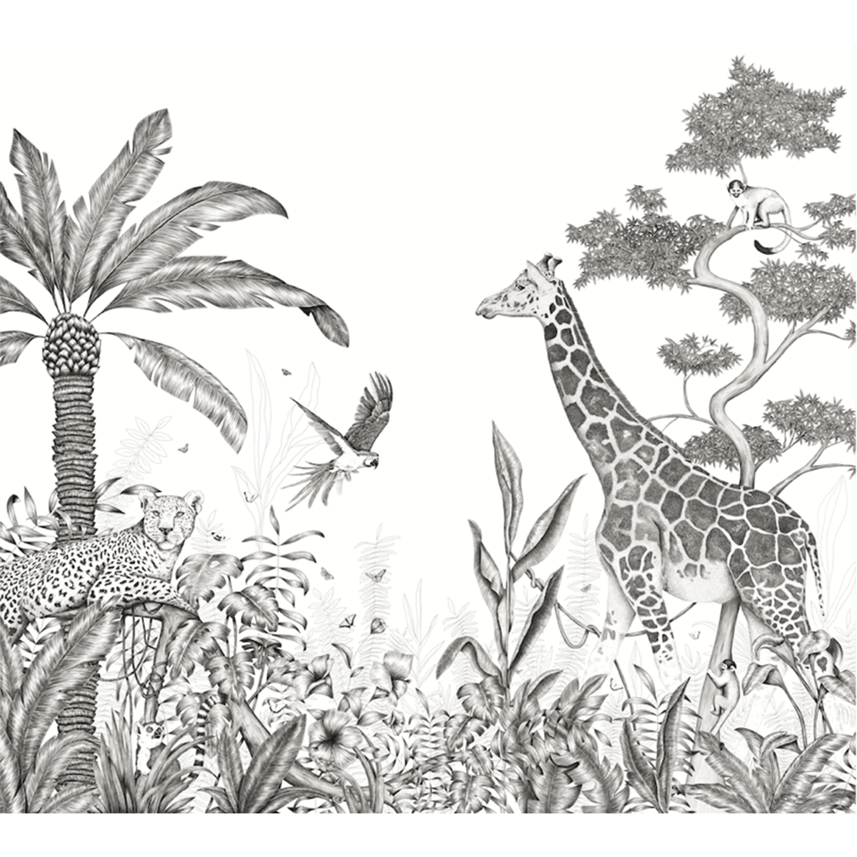 4MURS Papier peint panoramique XL Black jungle Noir et blanc Satiné
