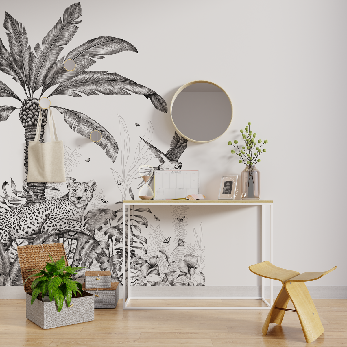 4MURS Papier peint panoramique L Black jungle leopard Noir Mat