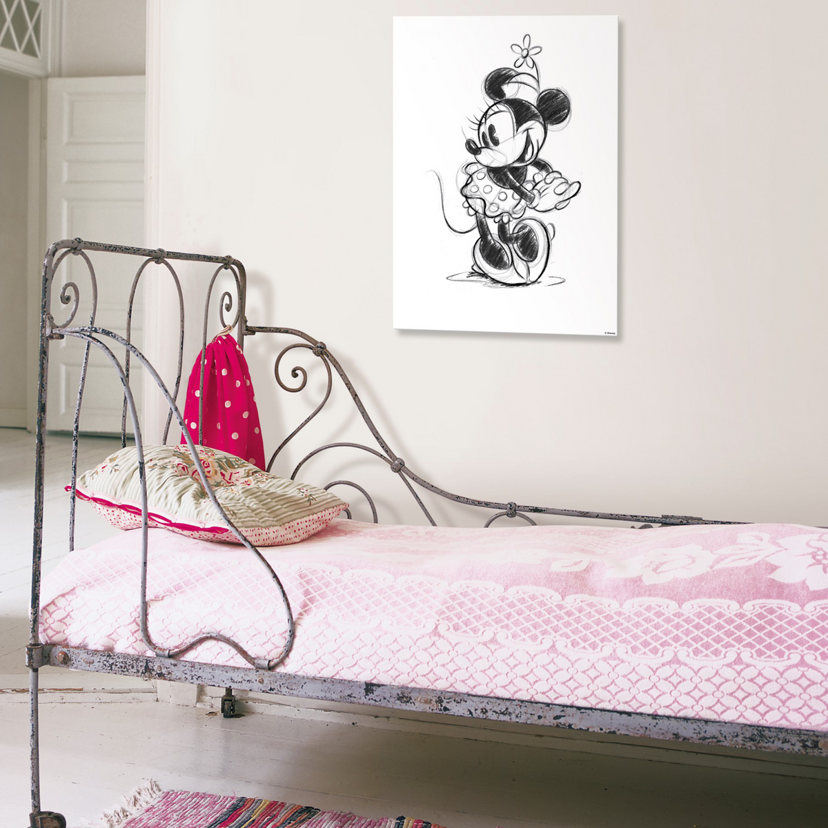 DISNEY Toile imprimée Minnie sketch Noir et blanc