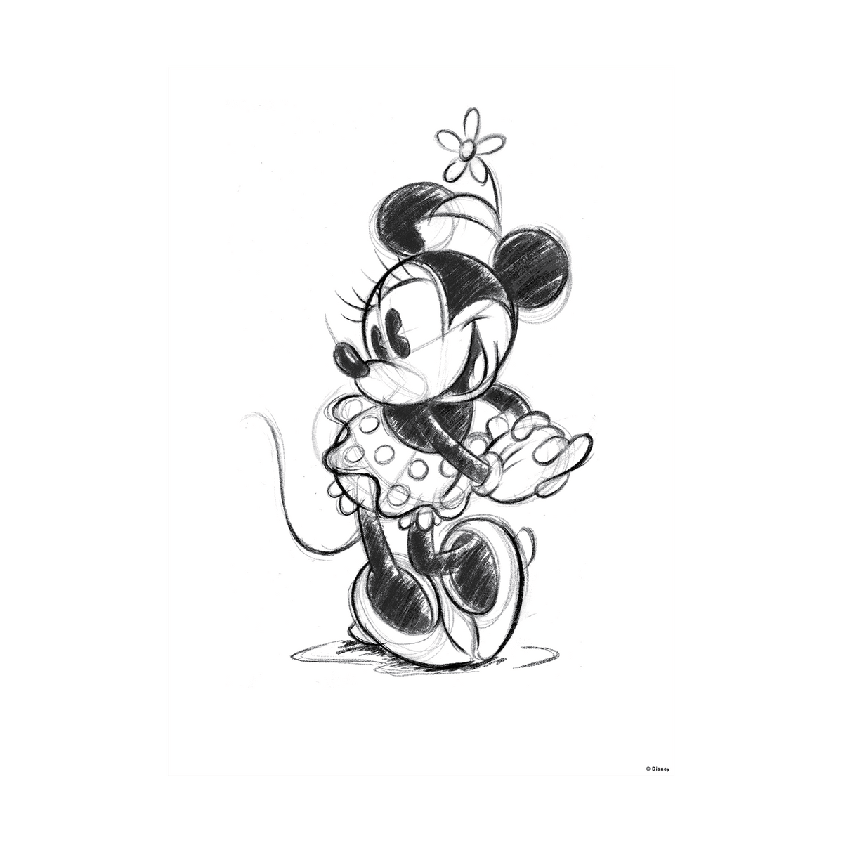 DISNEY Toile imprimée Minnie sketch Noir et blanc