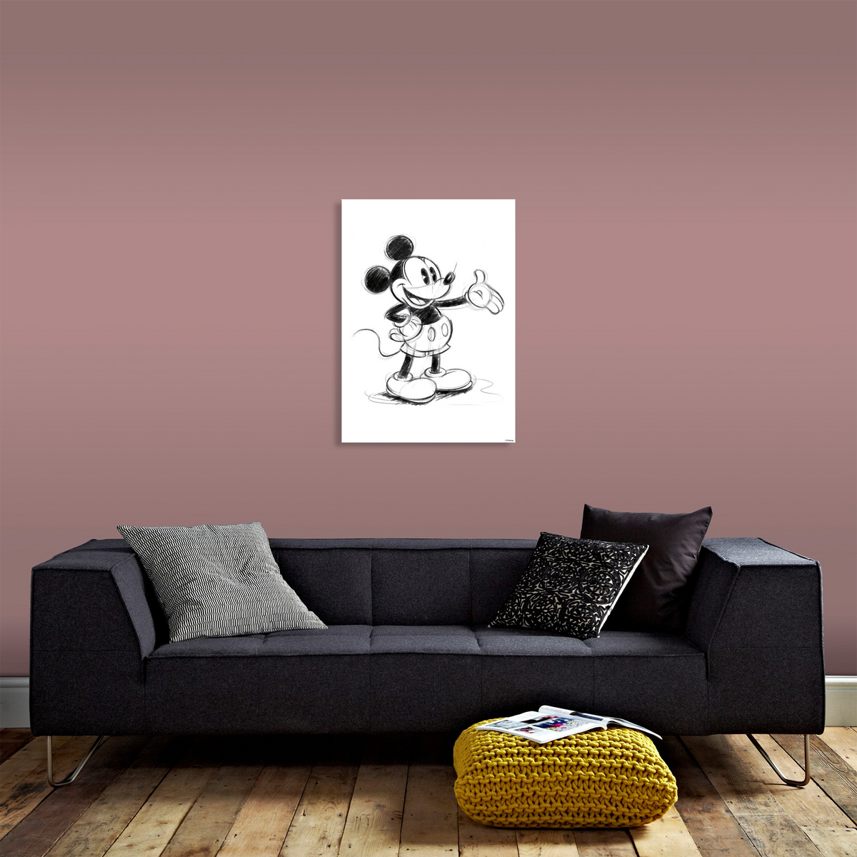 DISNEY Toile imprimée Mickey sketch Noir et blanc