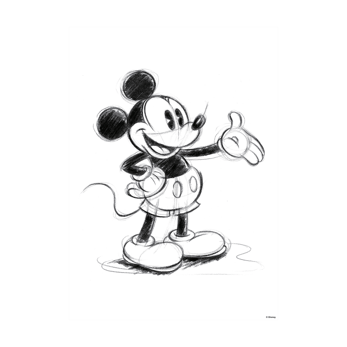 DISNEY Toile imprimée Mickey sketch Noir et blanc