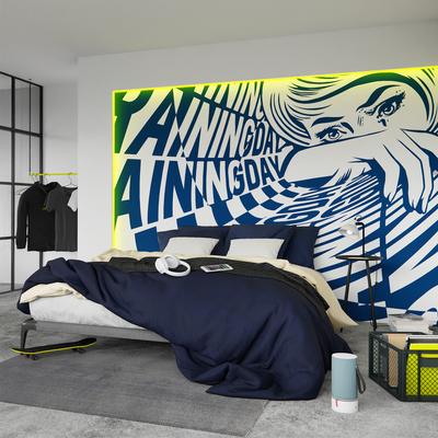 Papier peint panoramique XL Raining day x nairone Bleu jean